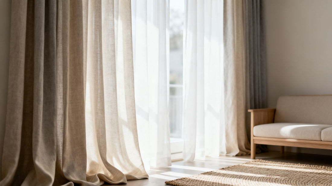 Elegante Wohnzimmer Vorhänge mit sanftem Tageslicht