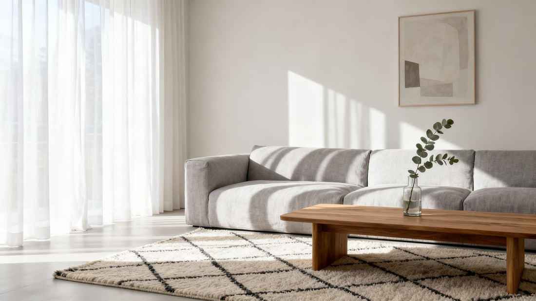 Elegantes Schweizer Wohnzimmer mit gedämpftem Licht und neutralen Tönen.